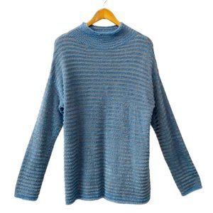 Chico’s zenergy Sweater Womens Knit Mockneck pullover Gray Blue Soft‎ striped M